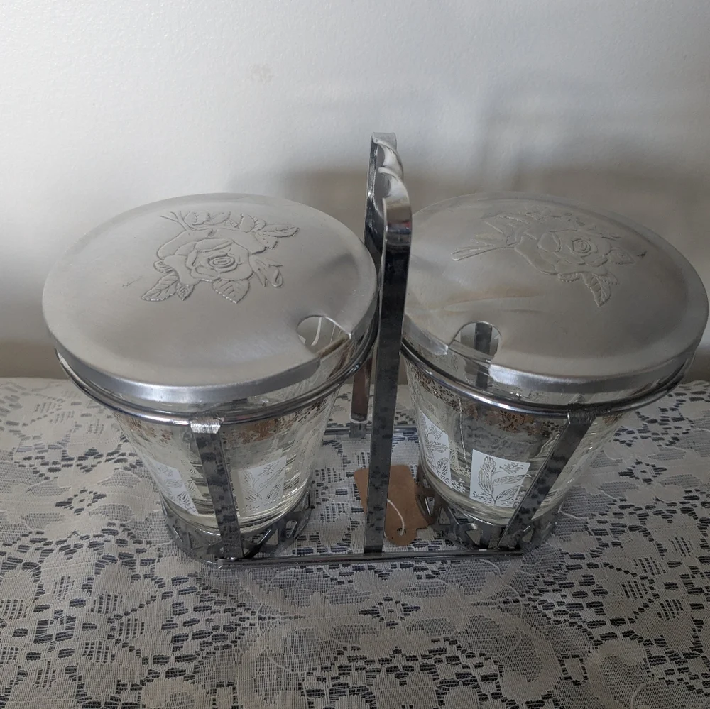 Vintage Libbey Glass Condiment Caddy – 1950s Gold & White Urn Motif Jars - Picture 2 of 5
